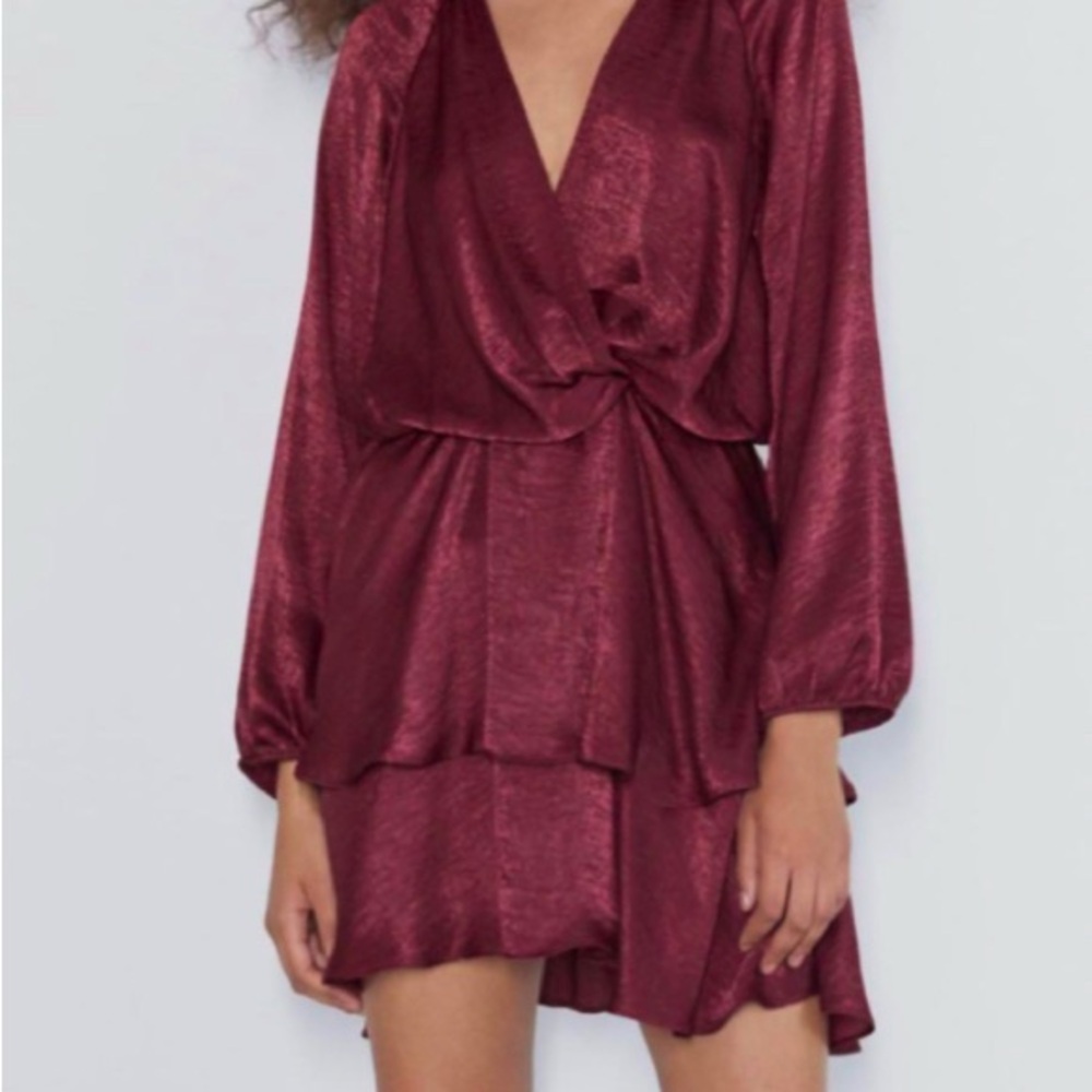 Zara Front Wrap Satin Ruffle Dress